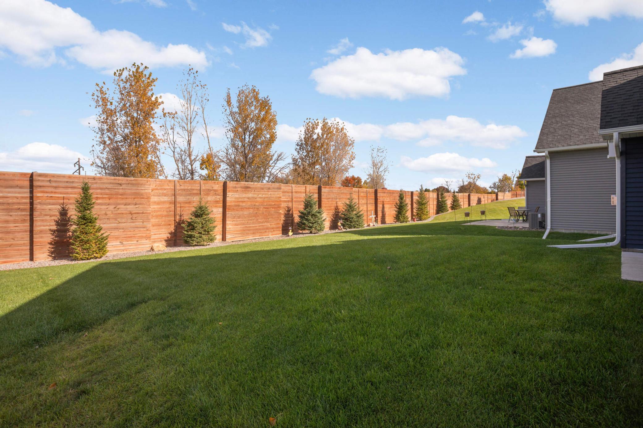 Quiet back yard with an abundance of green space