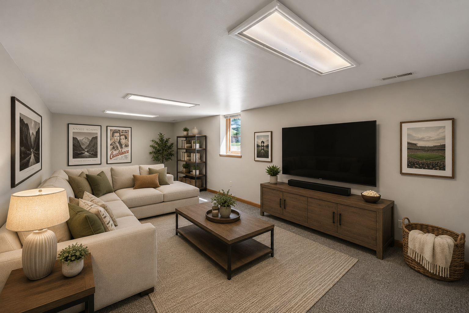 Lower level family room - virtually staged