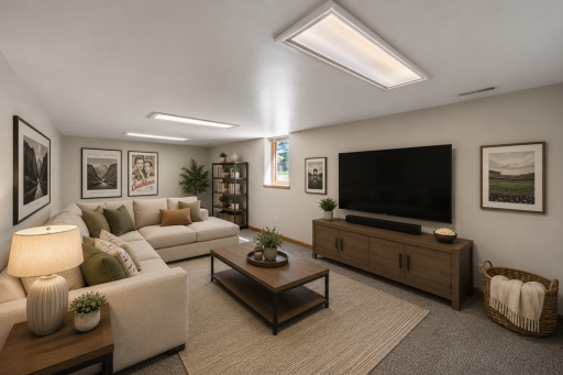 Lower level family room - virtually staged