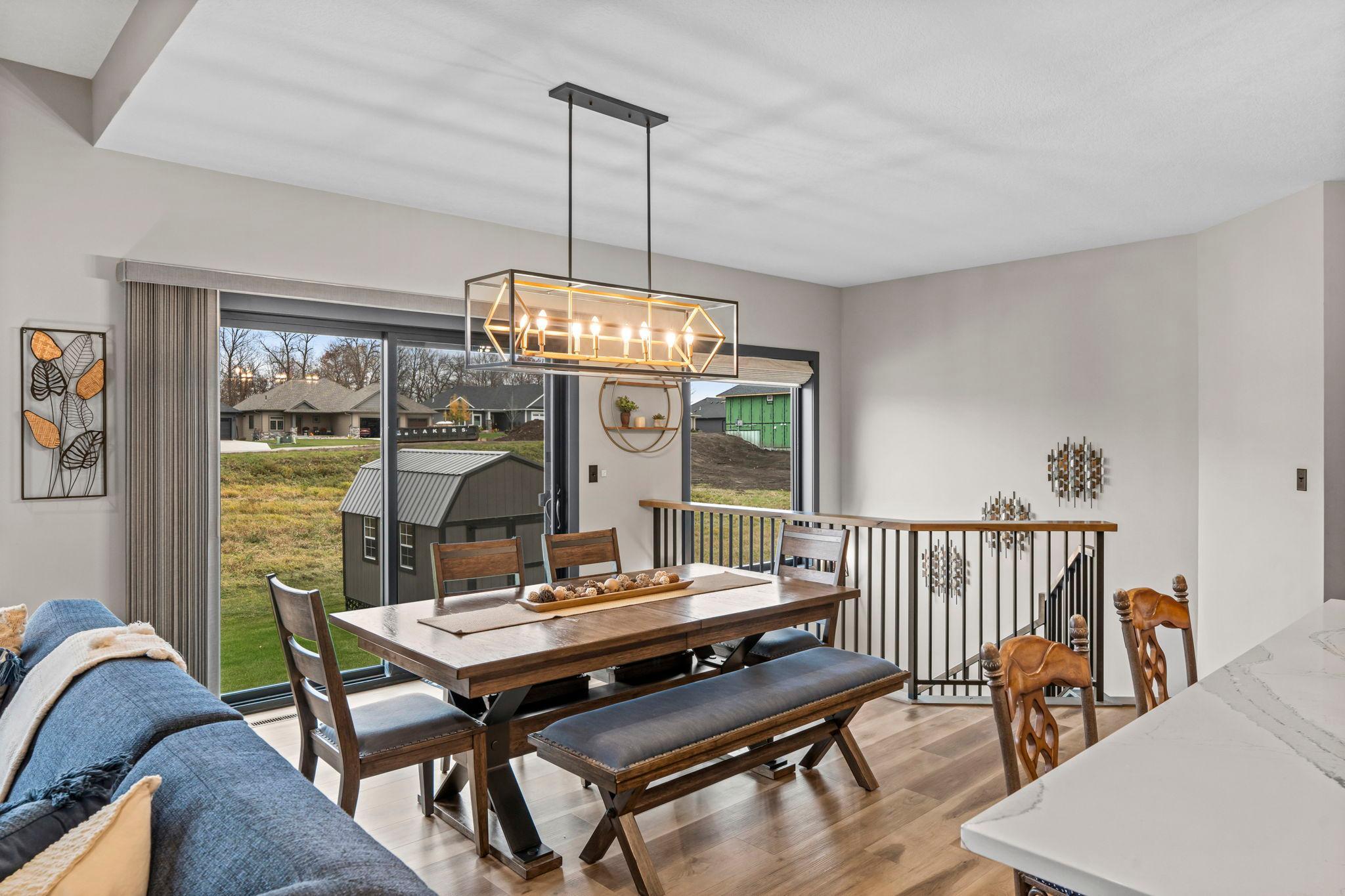 Dining room with views of the backyard