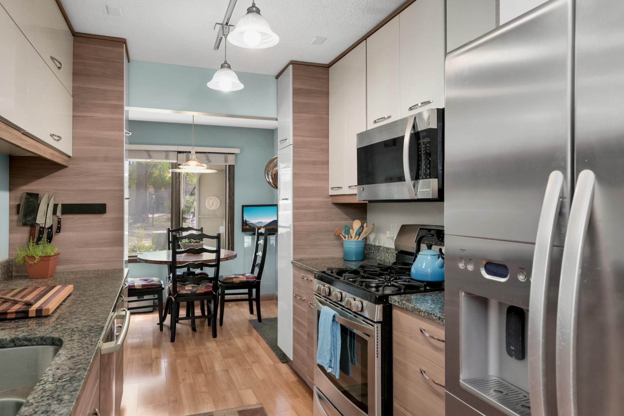 The newer kitchen is loaded with creative storage solutions