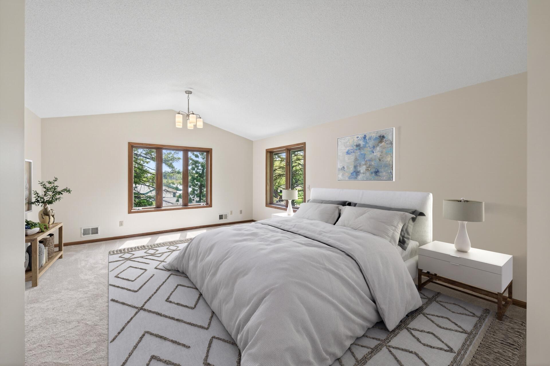 Owner's suite has his and hers closet space.
