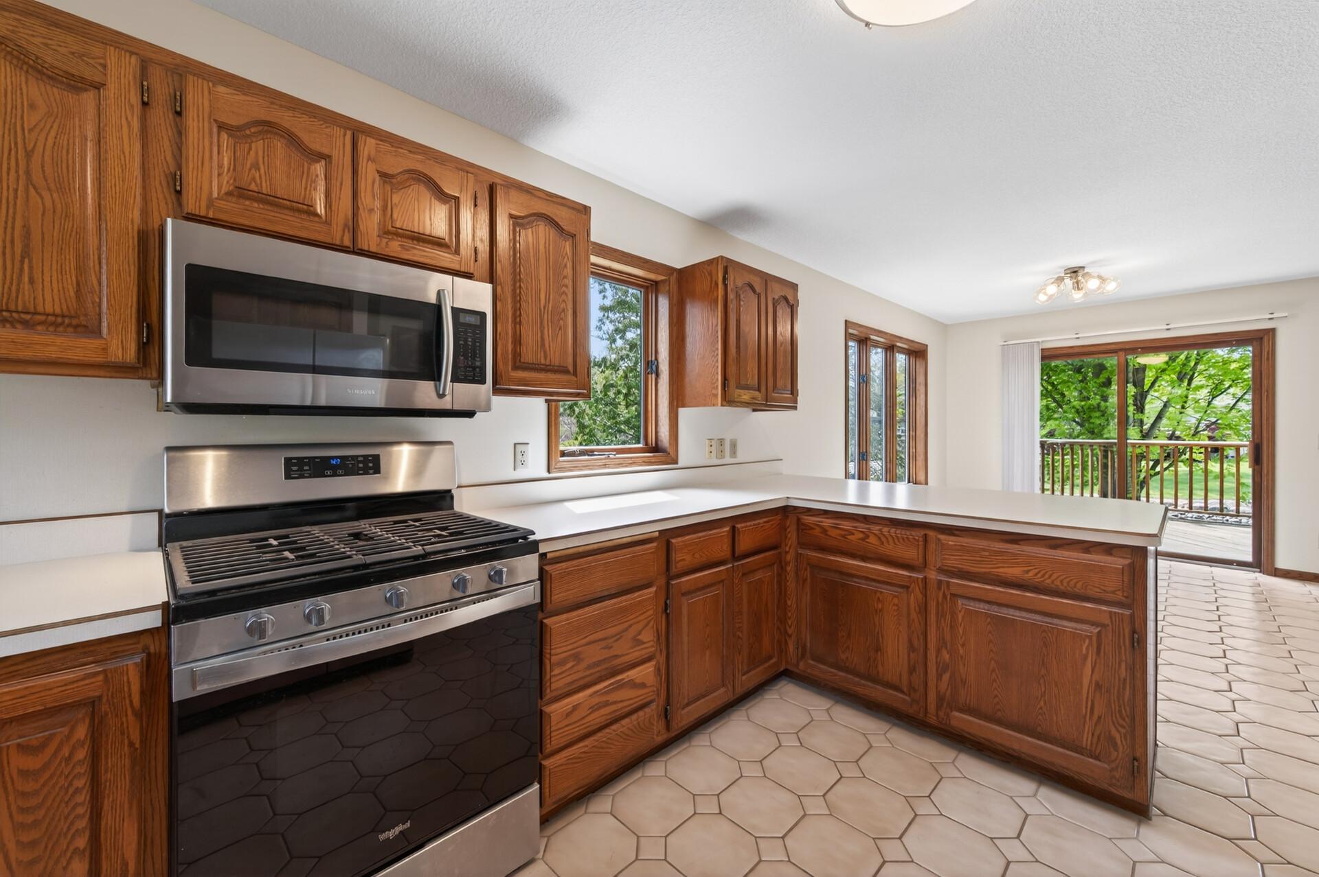 Easy maintenance tile floors, stainless appliances and cabinets to keep everything organized.