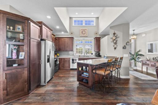 Kitchen- Dormer with window and 13' ceiling, Peninsula cabinet with snack bar