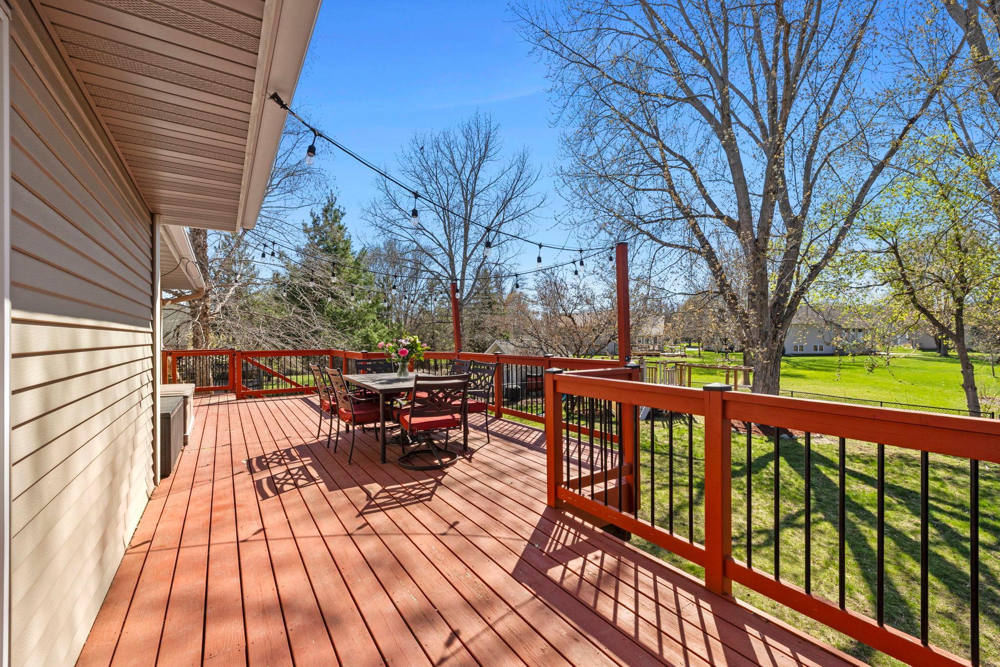 A large deck spans the back of the home, creating plenty of space for entertaining.