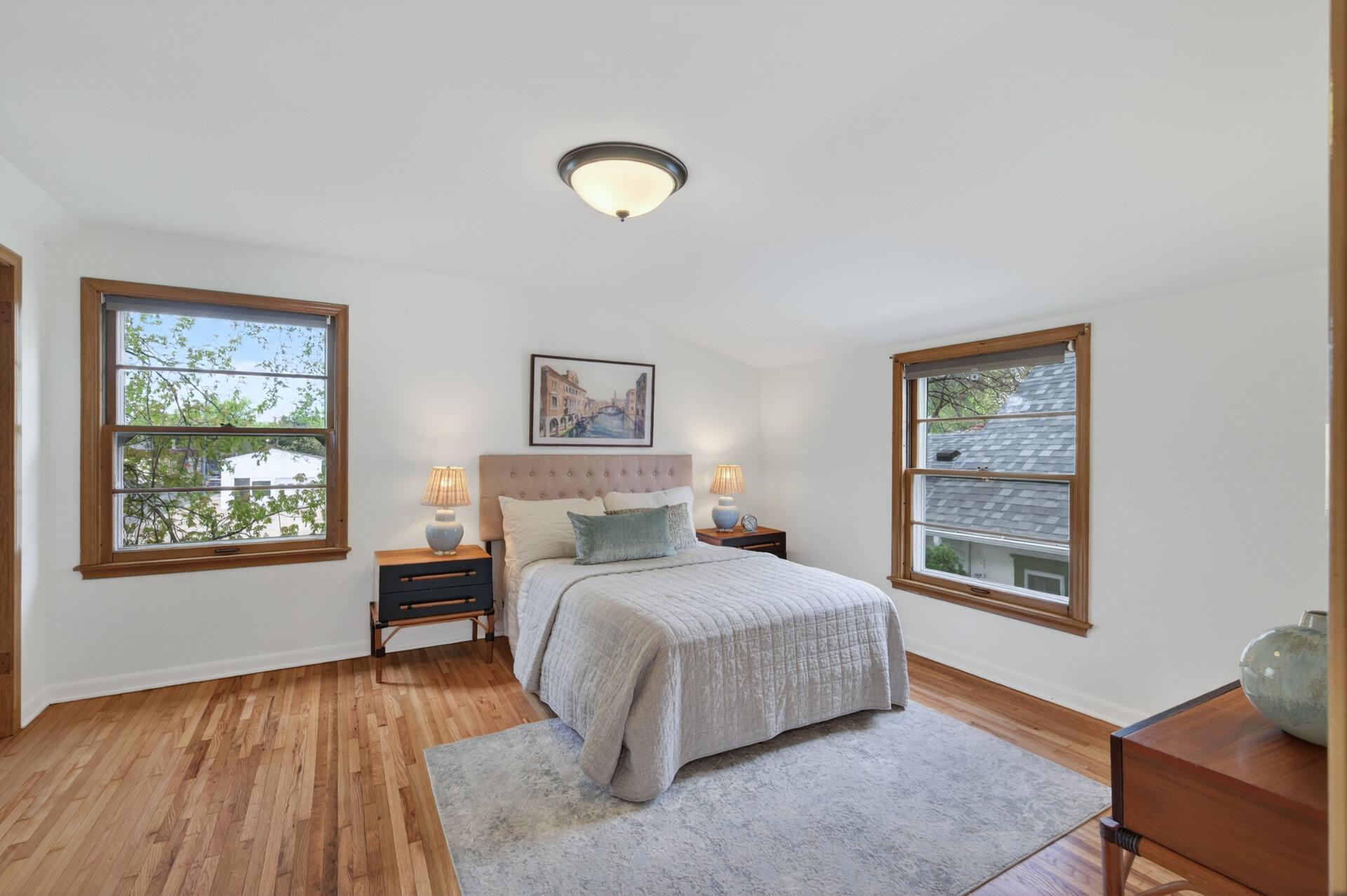 The primary bedroom is spacious and beautiful!