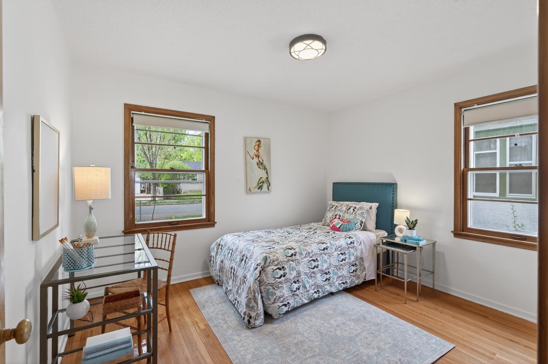 The west lower bedroom with freshly finished floors.