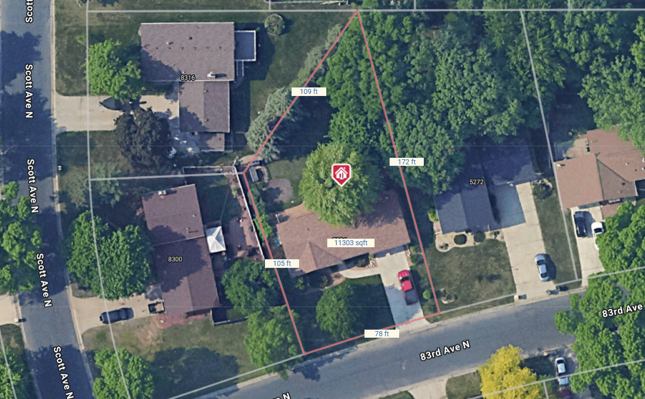 Lot dimensions. Oversized backyard.
