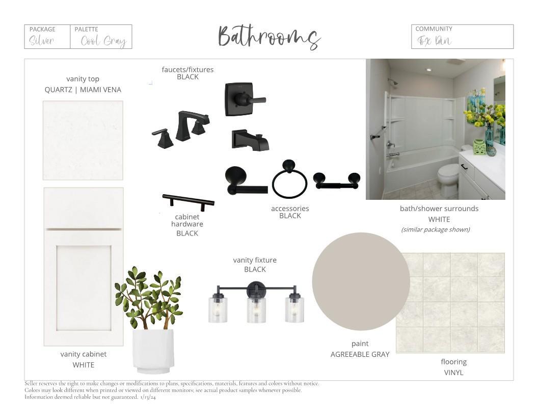 Interior Color Package. Photos and renderings may not depict actual plan, materials, & finishes may vary. All measurements are approximate.
