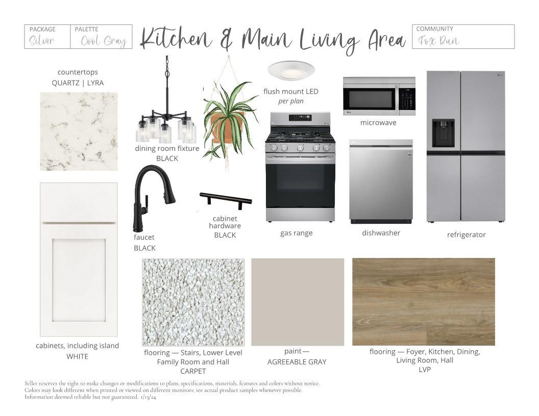 Interior Color Package. Photos and renderings may not depict actual plan, materials, & finishes may vary. All measurements are approximate.