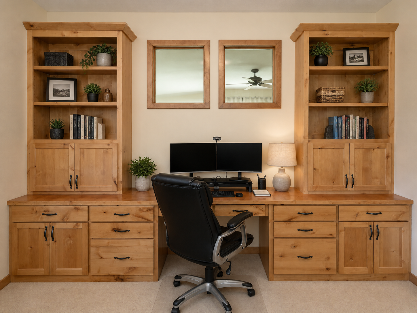 Full wall of built-ins for all your office needs. *virtually staged