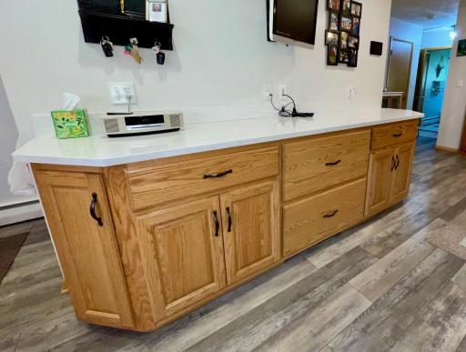 Additional storage below built-in buffet counter