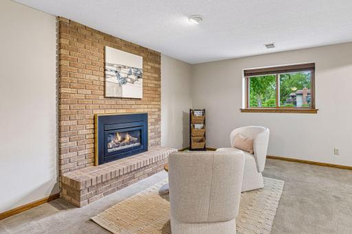 Gas fireplace adds a coziness on chilly nights in MN, and provides a spot for a nice chat or good read.