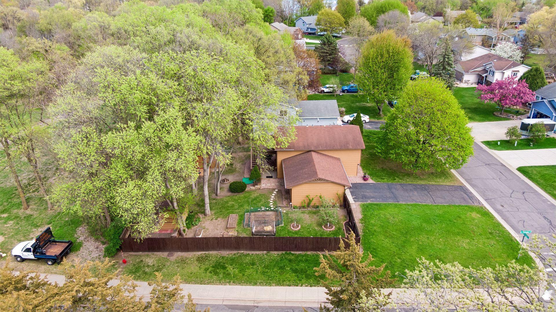 Ariel view from Cartway Rd showing the privacy fence and garden areas