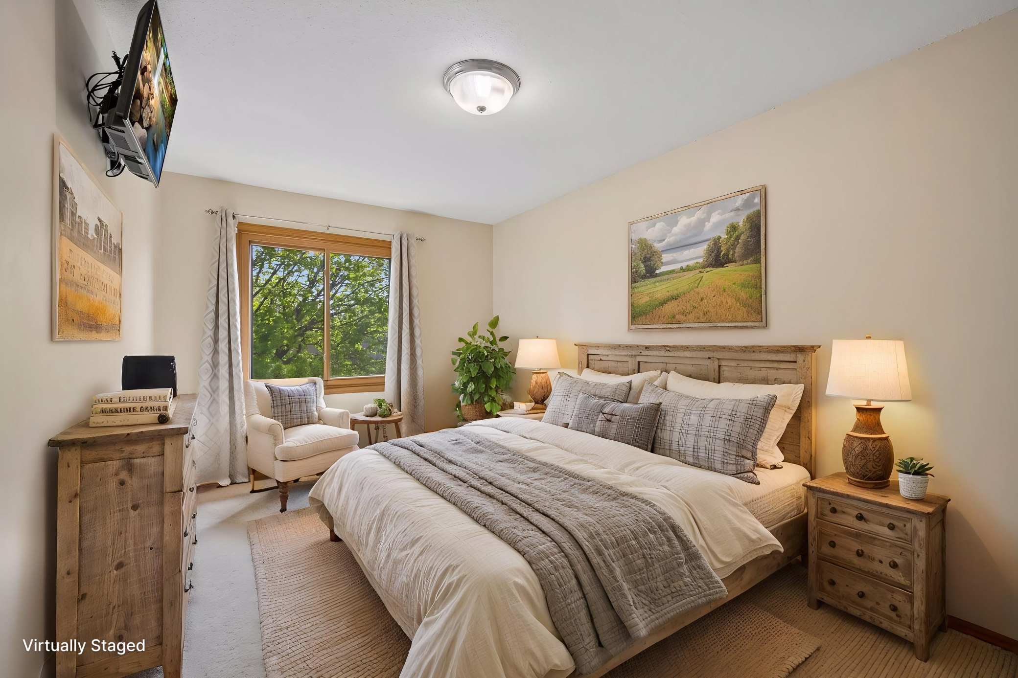 Upper bedroom on right virtually staged