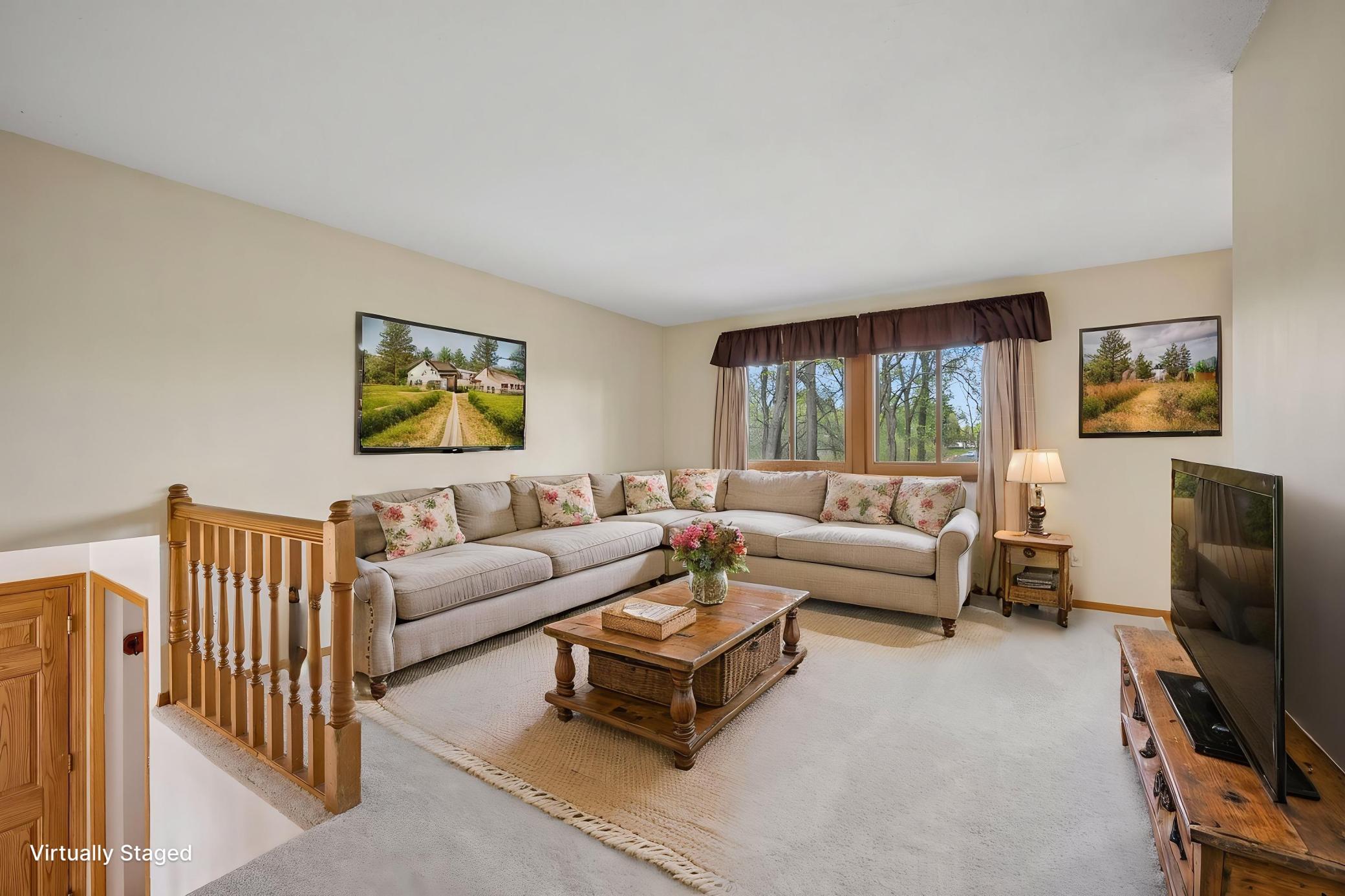 Living room shown with virtual staging