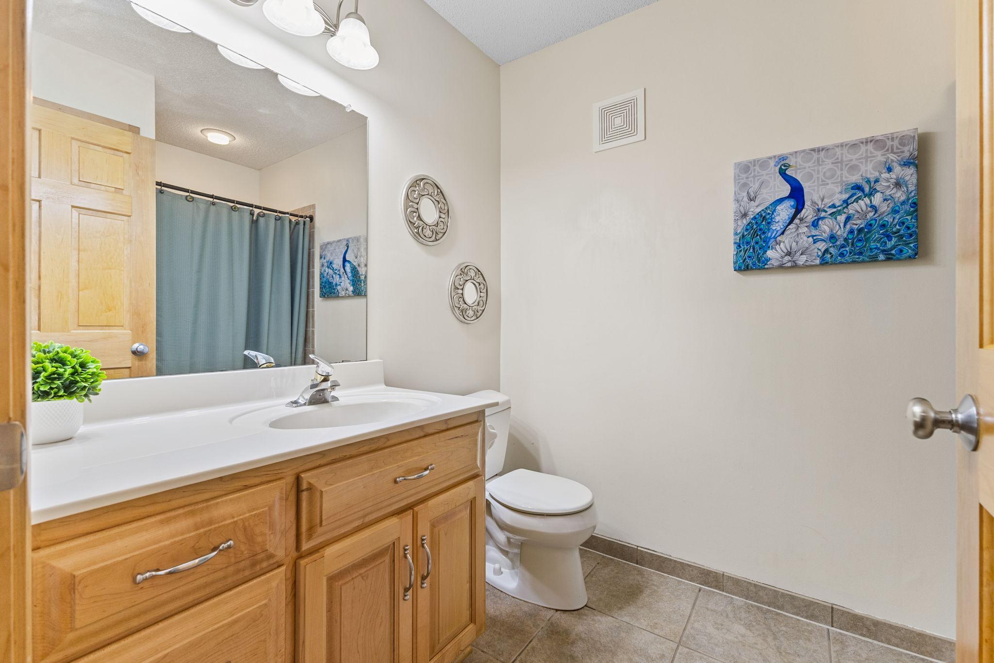 Lower level 3/4 bath is convenient for guests or multi generational living. Convenient linen closet for ample storage provides additional storage space.