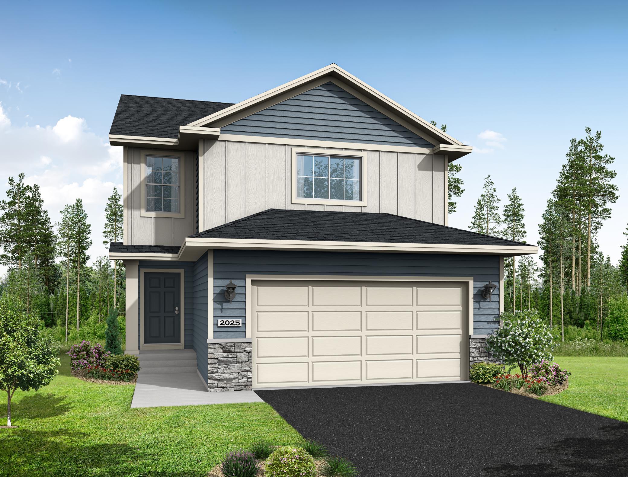 Rendering showcases Stone Accents. This home includes a 3rd Car Garage not shown. Rendering may not depict actual plan, materials, & finishes selected for this home.