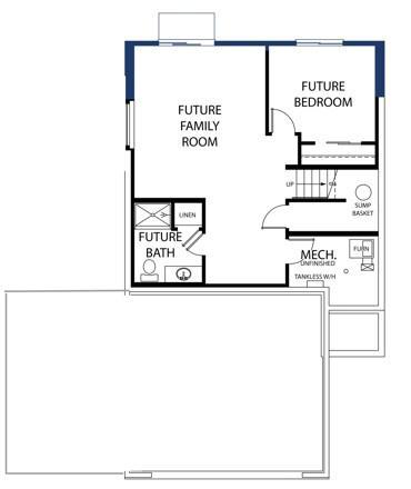 Lower Level Floor Plan - Unfinished lower level ready for future finish including a family room, 4th bedroom, and 4th bathroom.