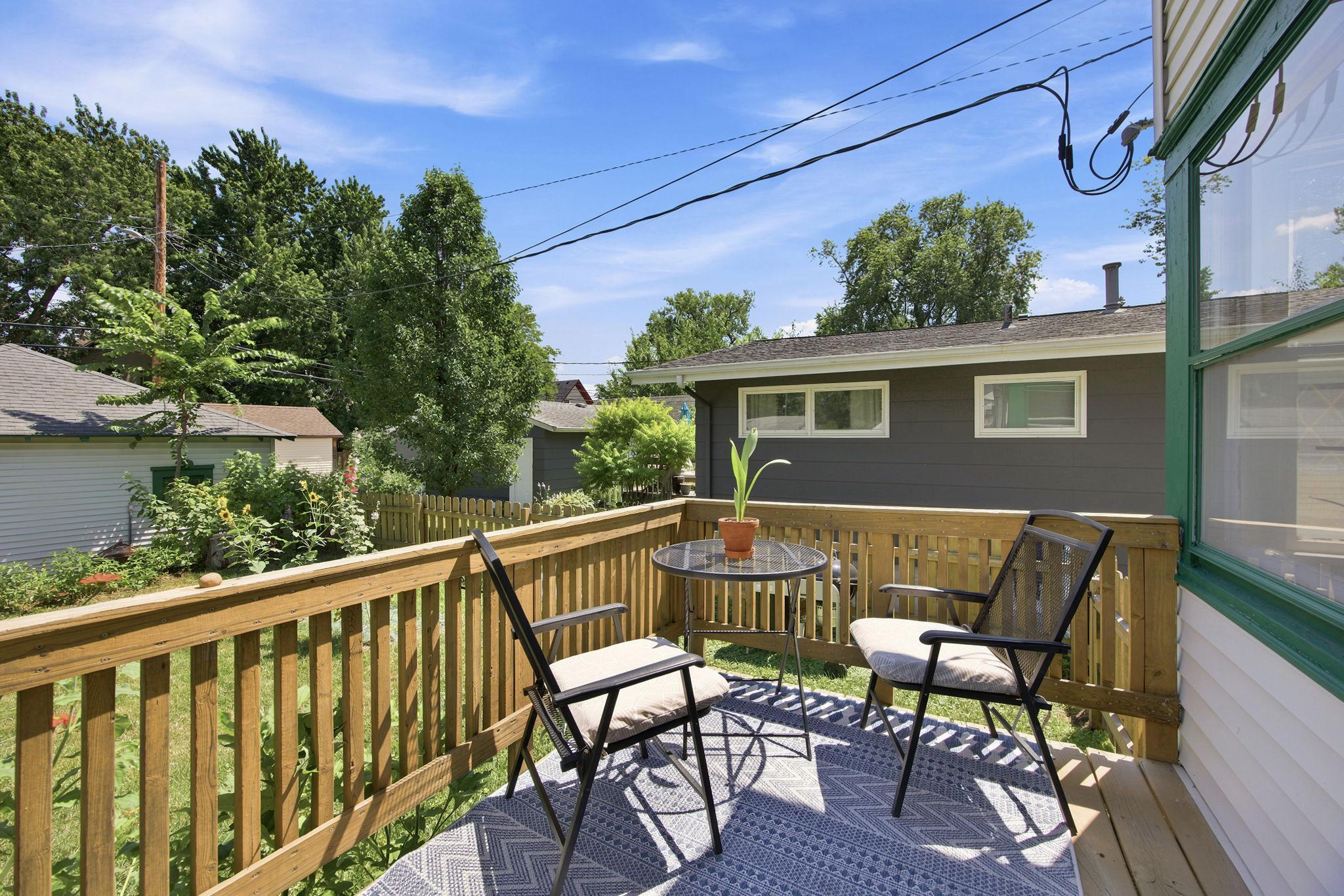 Sunny back deck for enjoying morning coffee