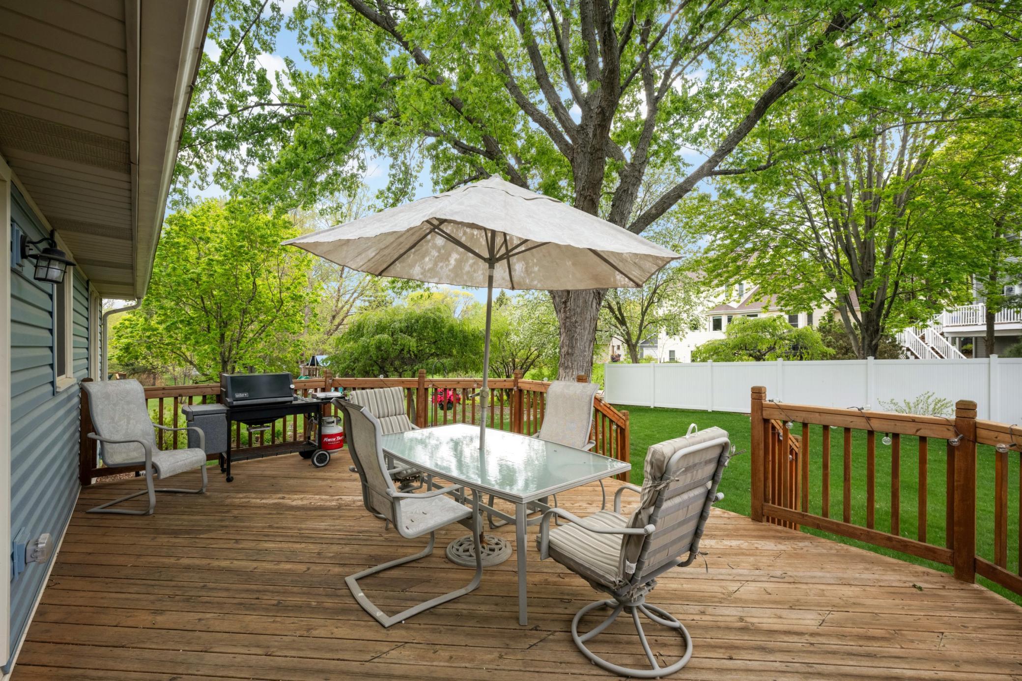 Spacious deck under a Maple Tree!