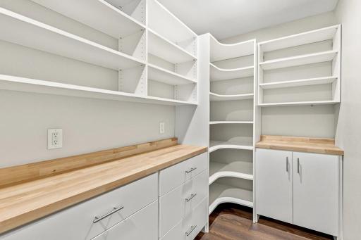 Even the hidden pantry has slow close cabinets and a beautiful butcher block top.