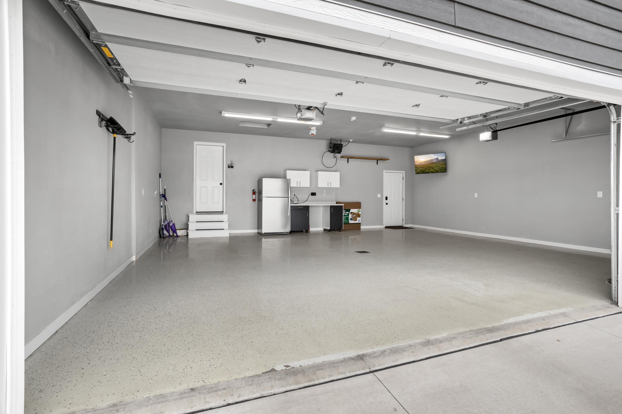 Finished garage with epoxy floors
