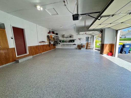 oversized 3 car garage with Epoxy coated garage floors