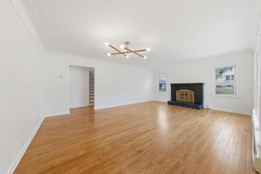 Main floor living room with gas fireplace
