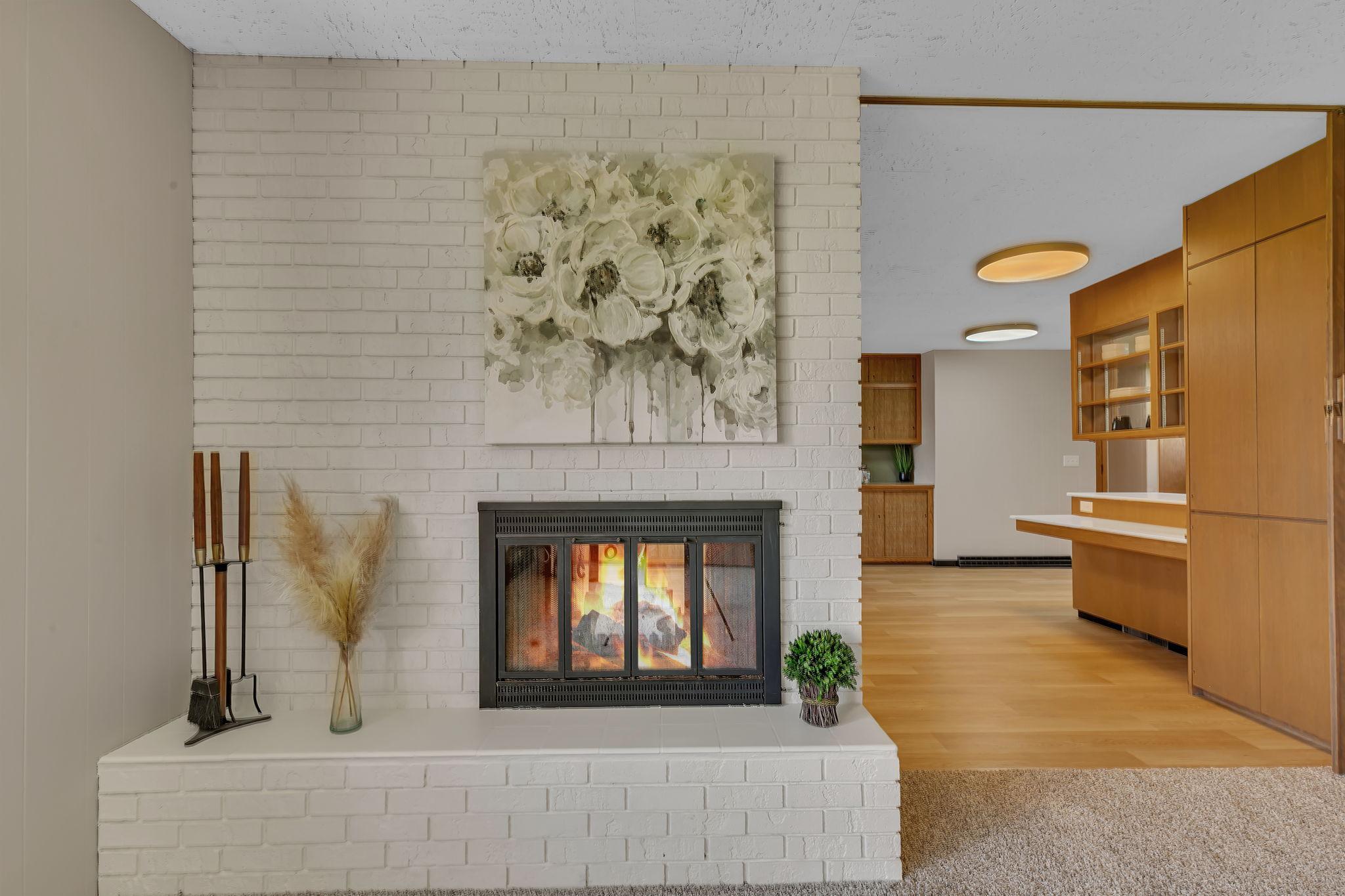 Impeccably crafted bricked in fireplace.