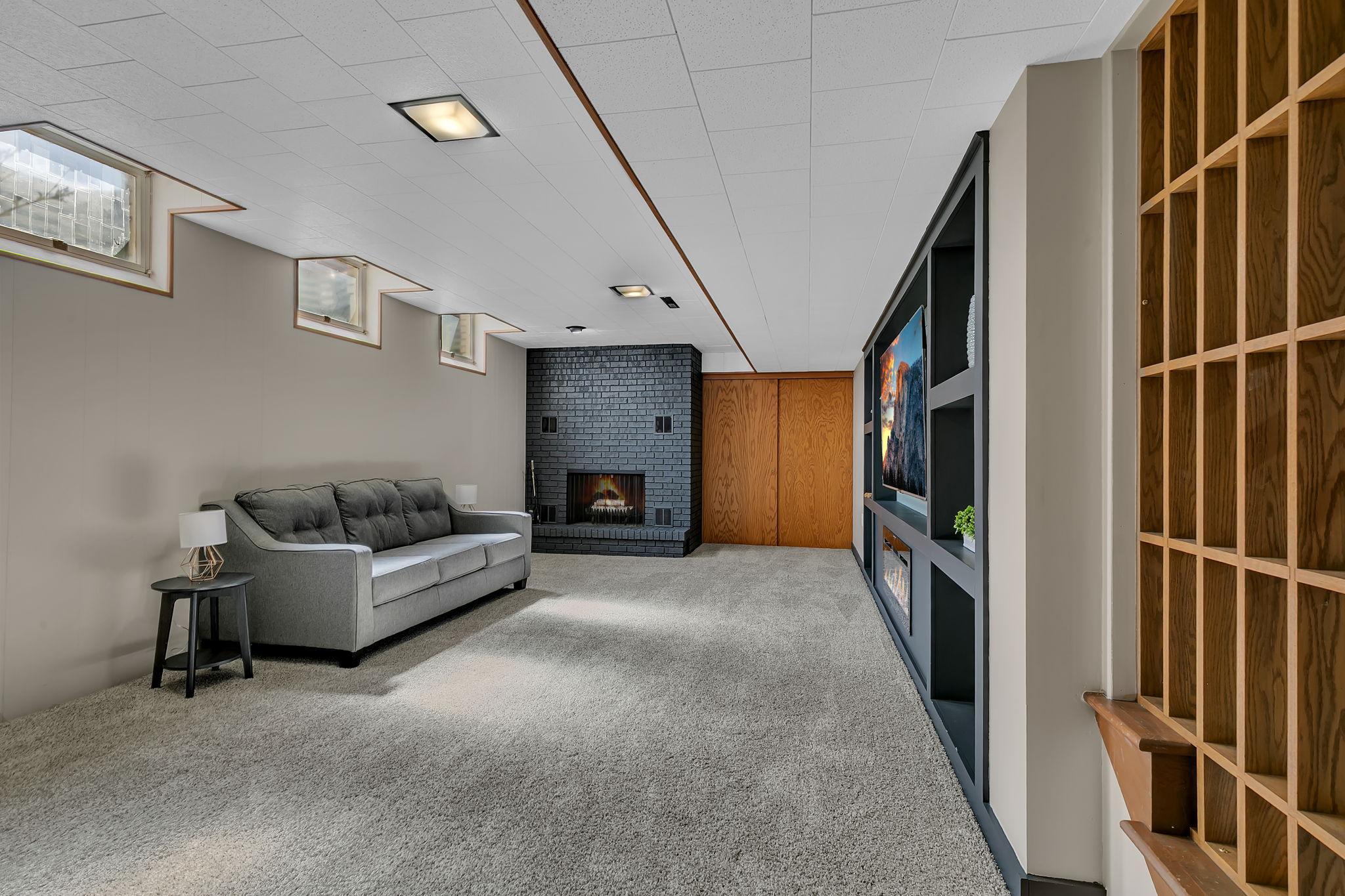 Plush carpeting adds warmth to the lower level.