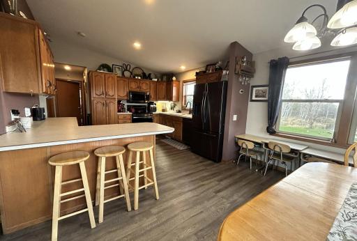 Breakfast bar at the counter, natural woodwork, lots of windows and light, and the views are great!