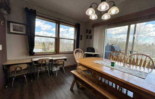 Breakfast bar at the counter, natural woodwork, lots of windows and light, and the views are great!