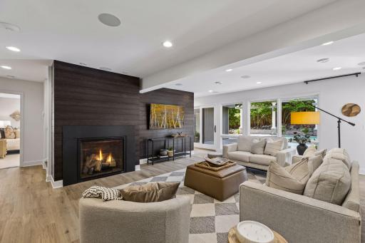 Lower level family room with Gas burning fireplace