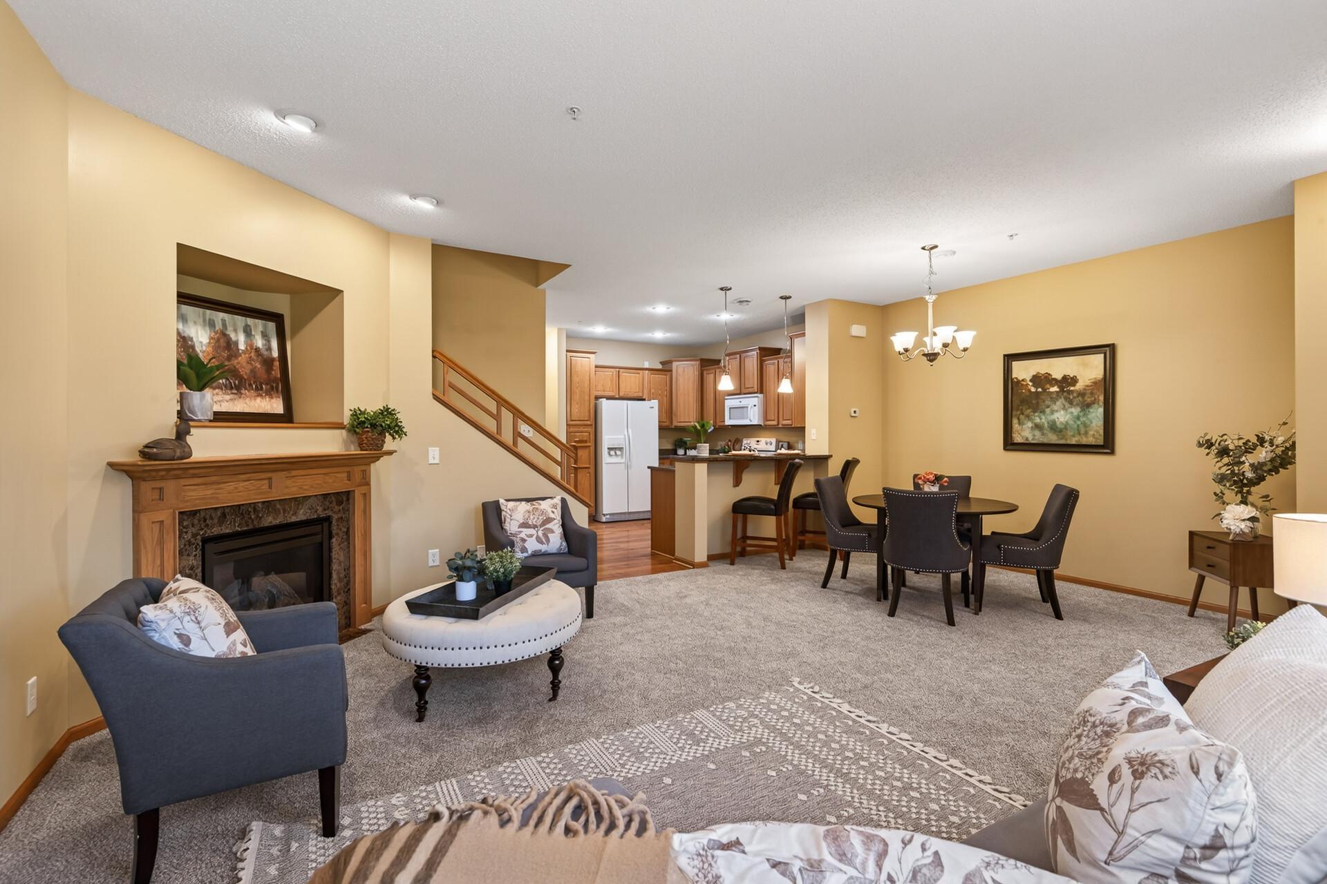 Cozy up on winter nights with the fireplace