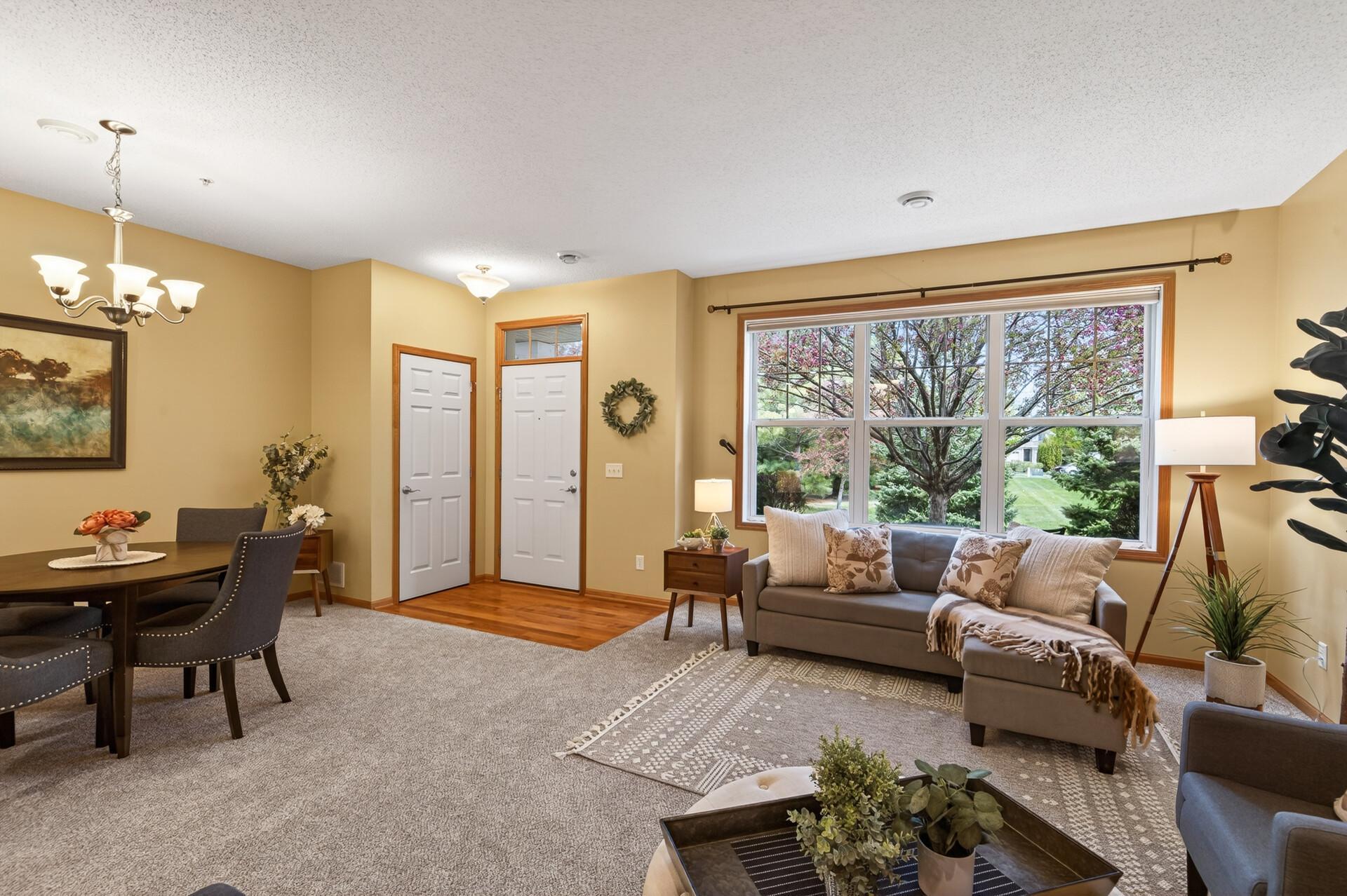 Window shades are top-down bottom-up shades, great for letting light in and maintaining privacy. And front door closet!