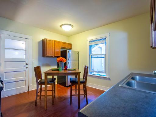 The huge kitchen is nicely equipped and is large enough to accommodate an eat-in area.