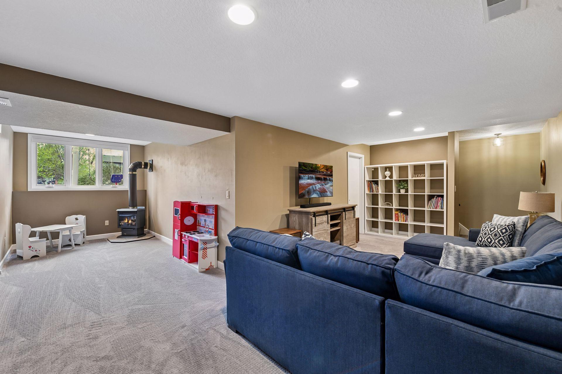 Lower-level spaces add flexibility to the floor plan.