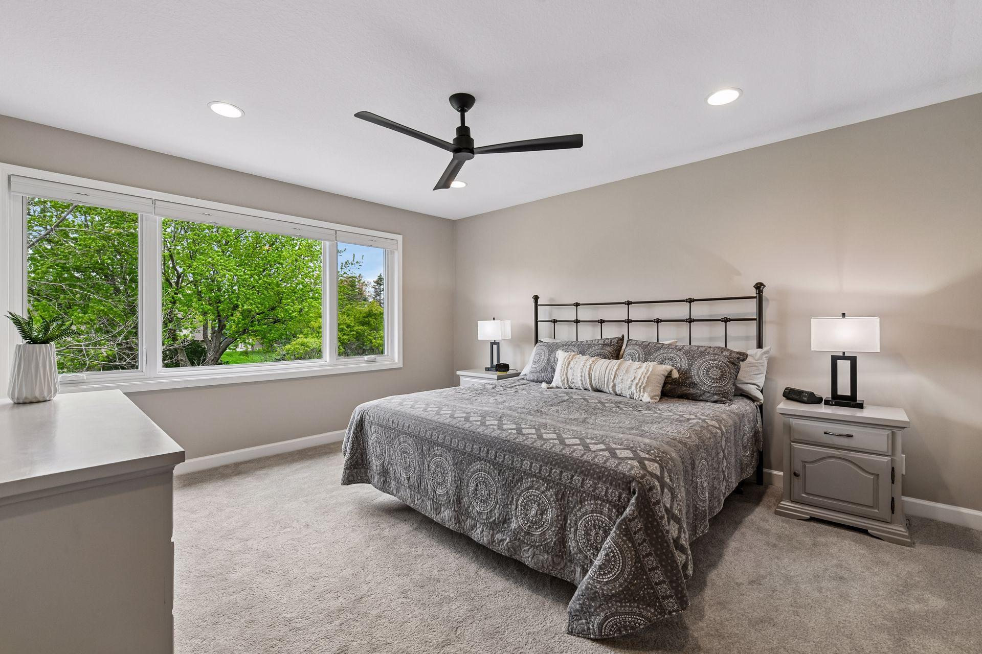 The primary suite is a relaxing retreat.