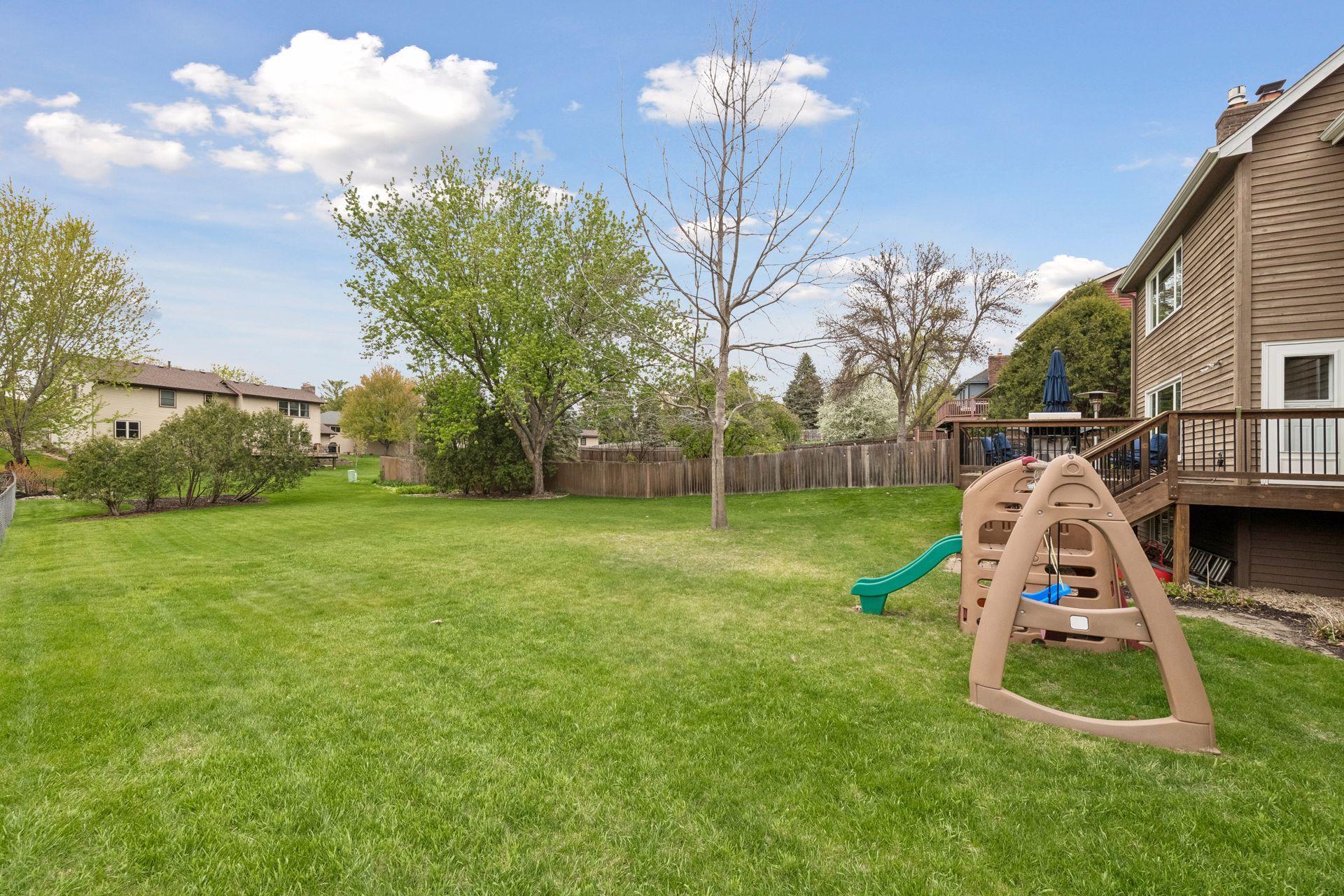 Flat backyard provides the perfect setting for outdoor living, play, and pets.