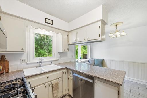 Stainless steel appliances and granite counters