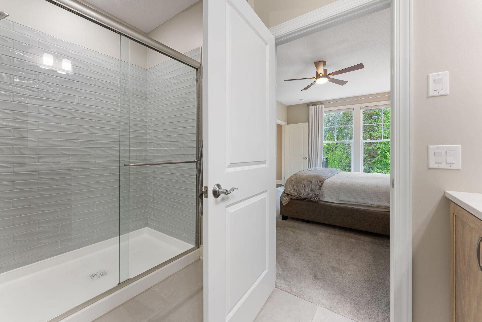 The private bathroom has a HUGE walk-in shower, dual vanity with an abundance of storage.