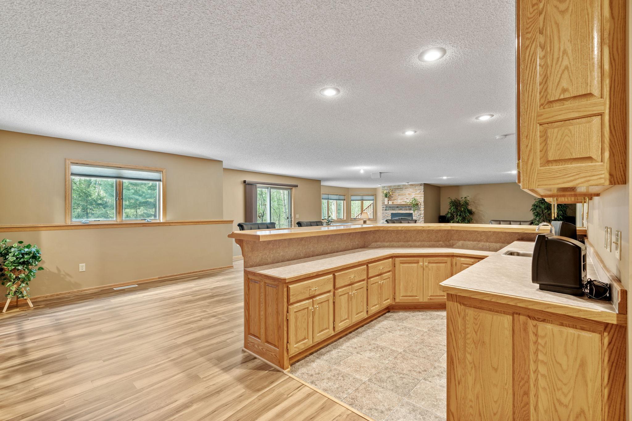 Lower level built in wet bar with massive family room with walk out