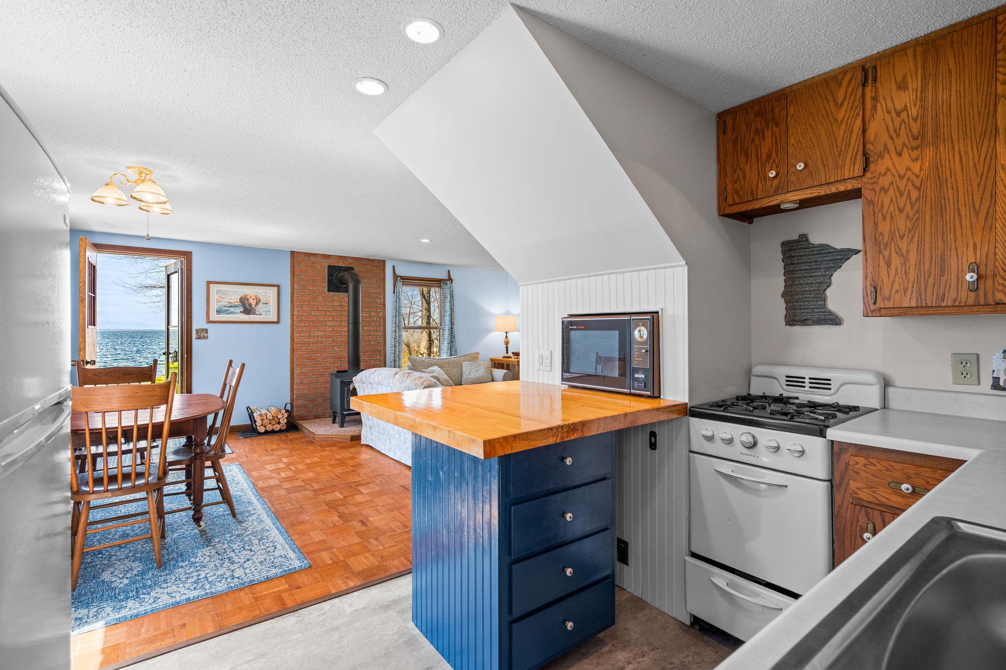 Open kitchen dining area and living room