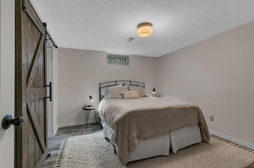 THe LVP flows through to the lower level 3rd bedroom (needs egress). More beautiful barn doors that lead to large walk-in closet