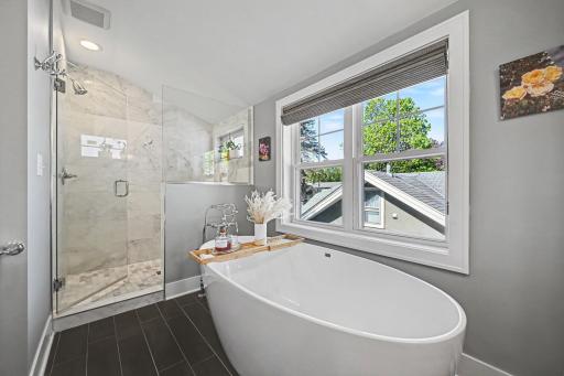Primary bathroom - upper level with deep soaking tub and beautiful shower