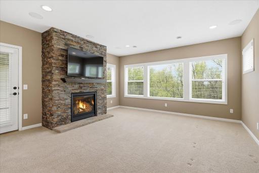View showing the windows and the fireplace, plus door to the very private patio