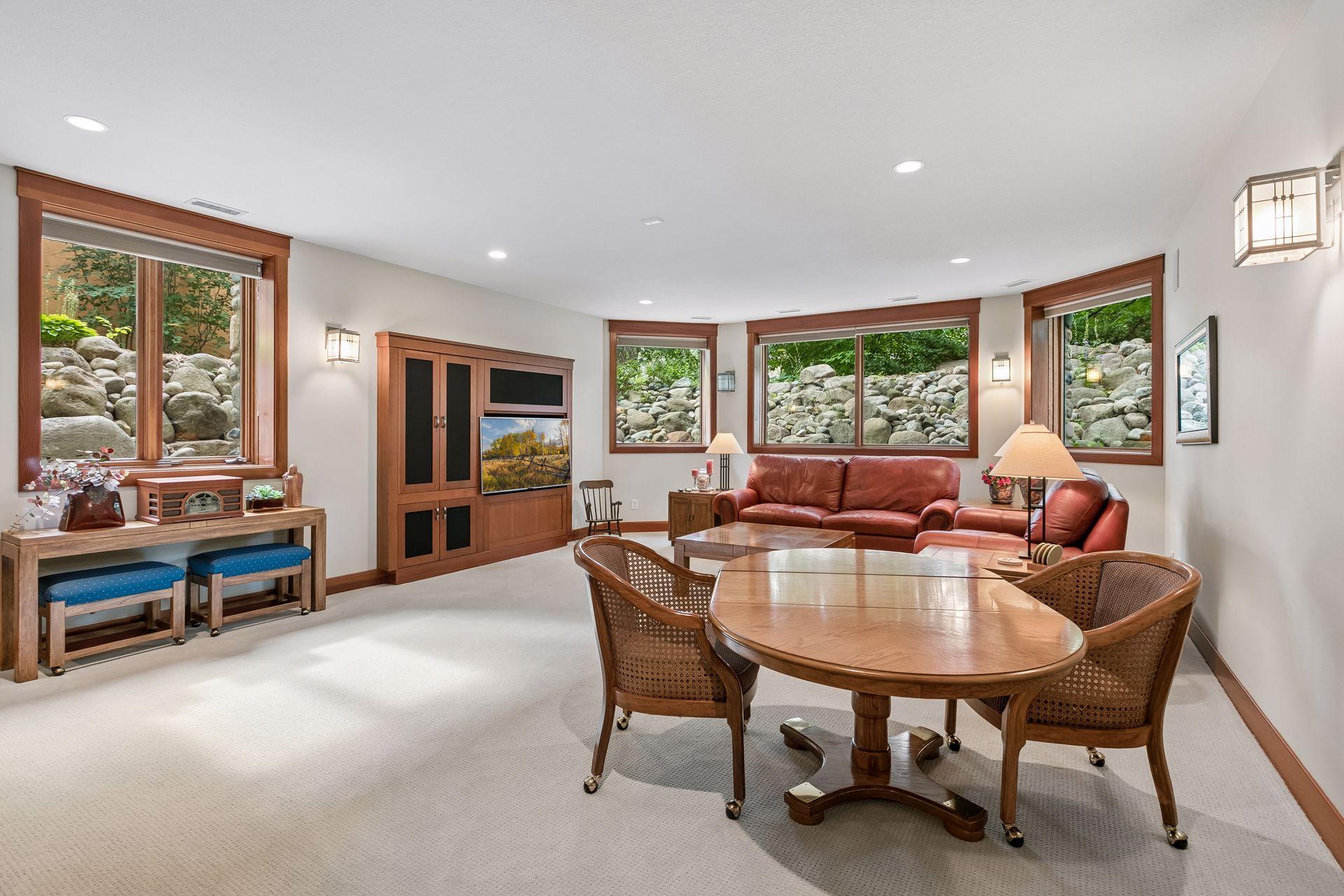 Another view of lower level family room.