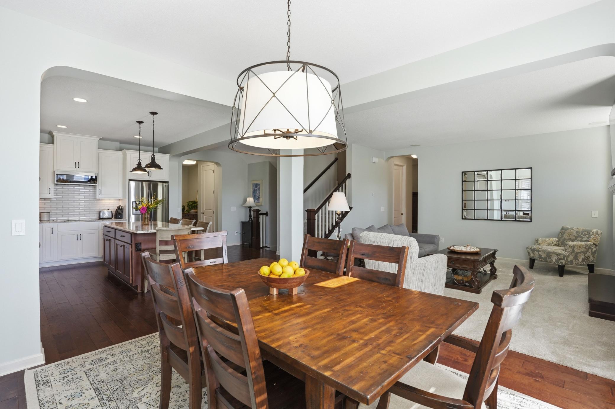 Seamless flow between the kitchen, dining, and living spaces.