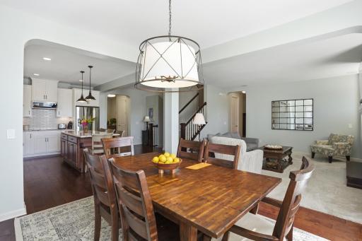 Seamless flow between the kitchen, dining, and living spaces.